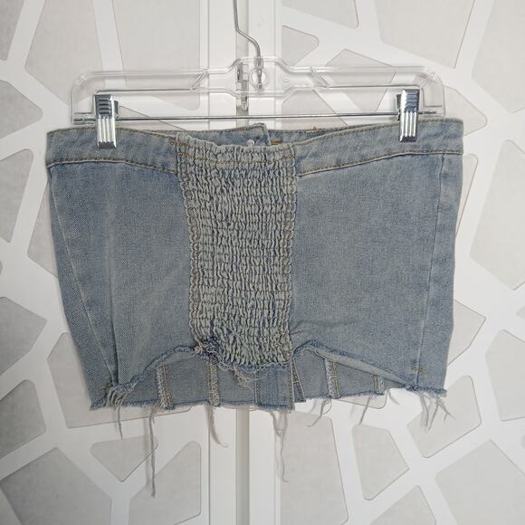 Jeans Y2K Denim Corset Crop Top Womens SM Britney Spears 90s Distressed Western - Picture 5 of 9